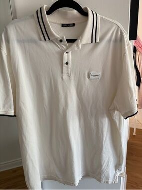 Balmain White Polo with Black Stripe Trim
